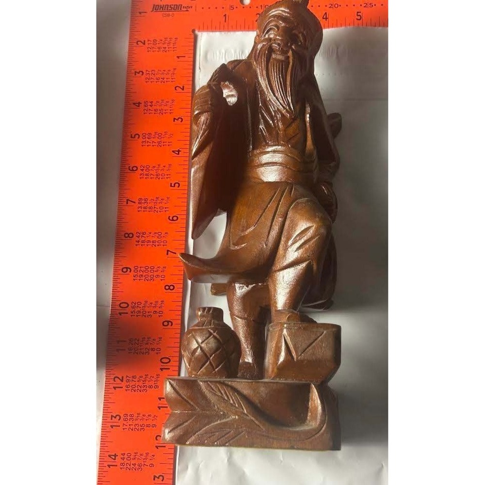 Vintage Hand Carved Wood Chinese Immortal Wise Man Figurine Statue 7.5" Decor